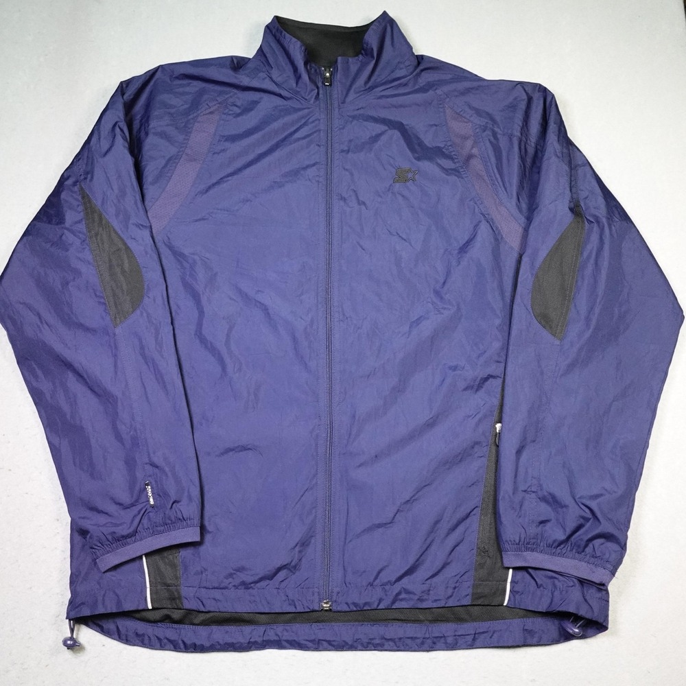 Starter Dri-Star Jacket Mens Large Navy Black Windbreaker Full Zip Running